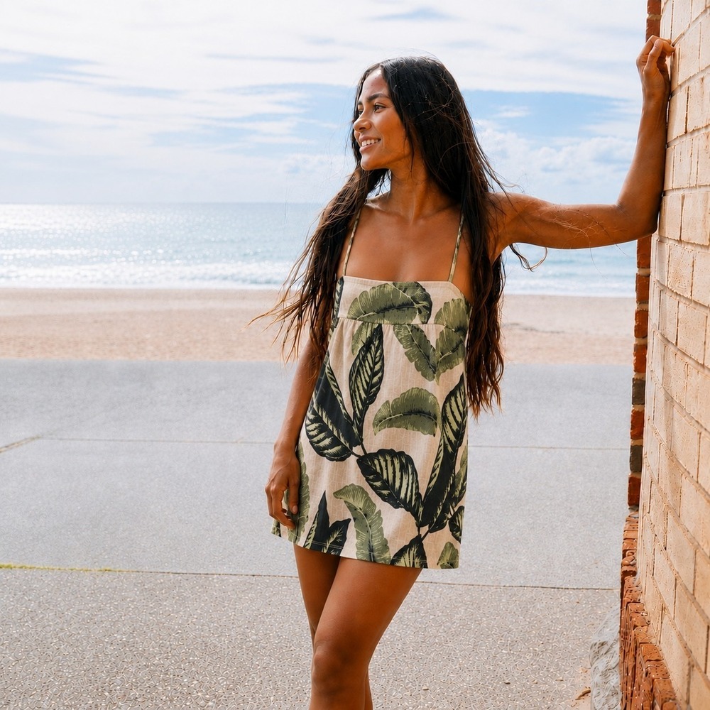 NWT Rip Curl Swing Dress Palm Leaves Tropical Small Beach Boho